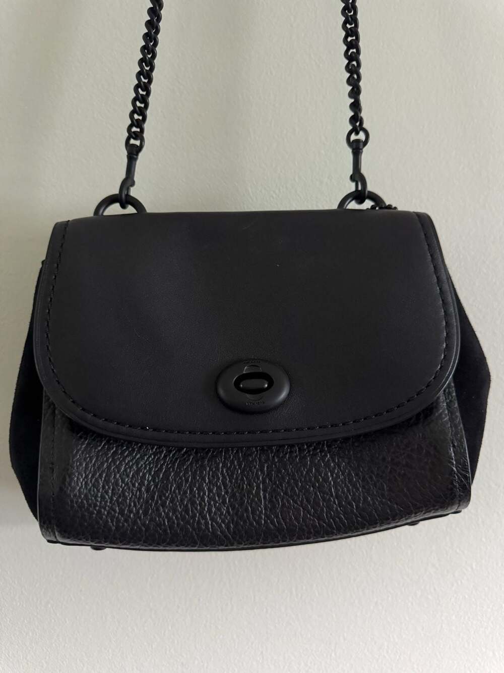 Coach Faye Black Pebble Leather and Suede Crossbody Chain Satchel Bag F22349 - Picture 2 of 7